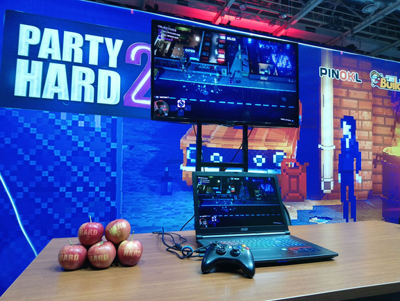 Players gathering around the Party Hard event installation.