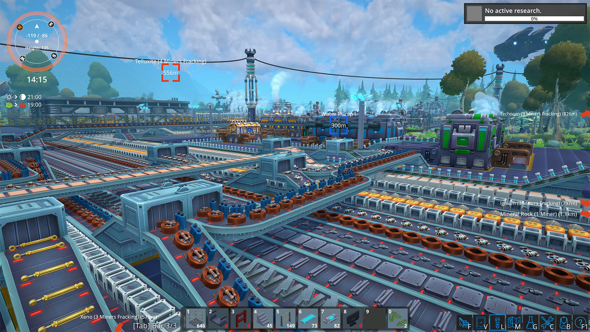 Automated production lines inside a player-built factory.